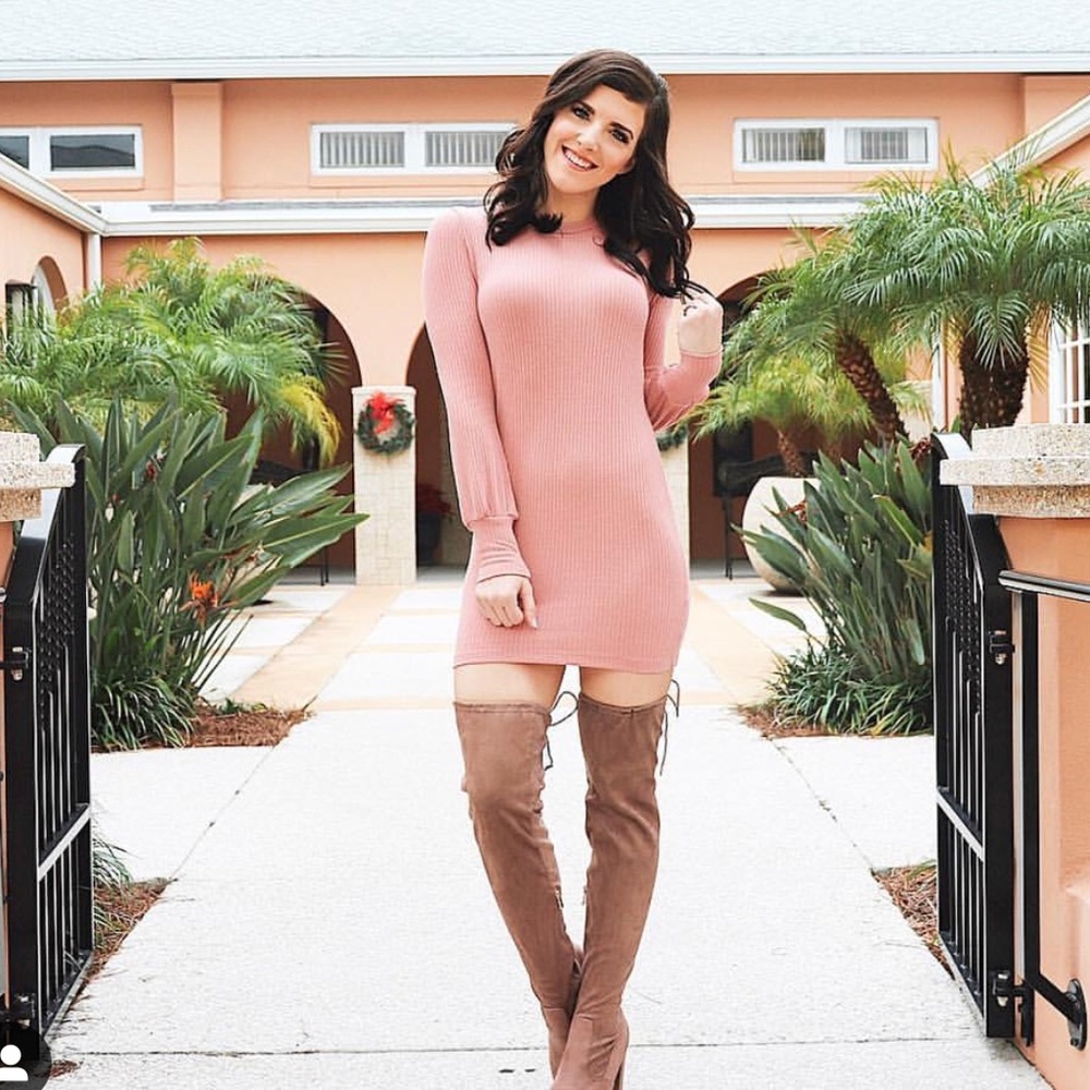 Pink long sleeve bodycon styled dress size Small